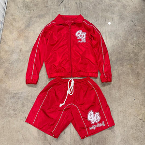 Chándal de nailon personalizado para hombre, conjunto cortavientos de dos piezas, chaqueta y pantalones ligeros, proveedor de ropa deportiva OEM, camisa y pantalones cortos - Product Image 3