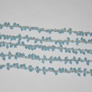 Chaîne chapelet en perles de verre plaqué argent calcédoine Aqua, chaîne de fabrication de collier de bracelet, chaîne de perles à facettes de 3mm - Product Image 2