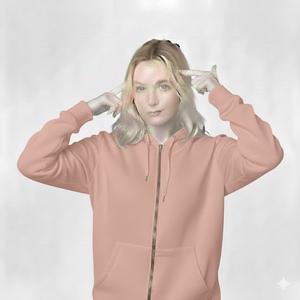 Sweat à capuche zippé pour femme automne-hiver, 100% coton, tricoté, imprimé, couleur unie, manches chauve-souris, respirant, broderie, logo frontal, décontracté - Product Image 6