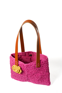 Bolso Tote de Rafia Tejido a Mano, Ligero y Ecológico, Tendencia 2026, con Rosetas Florales Decorativas en 3D y Asas Largas de Cuero - Product Image 5