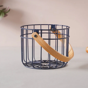 Metal Storage <b>Basket</b> With Wooden Handle Fruits and vegetables <b>basket</b> for kitchen organizer and <b>table</b> decor kitchen accessories - Product Image 6