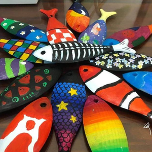 ไม้แกะสลักรูปปลาทำด้วยมือของตกแต่งโต๊ะในห้องนั่งเล่นทำจากไม้แบบชนบท - Product Image 1