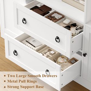 Estantería Grande Blanca de Madera con Armario de Almacenamiento y Cajones, Librería con Estantes Abiertos para el Hogar, Oficina o Sala de Estar - Product Image 4