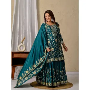 Conjunto de Lehenga Bordada para Mujer con Top y Dupatta, Top de 35-36 Pulgadas, Dupatta de 2.10 m # 8B008B 900g para Fiestas - Product Image 1