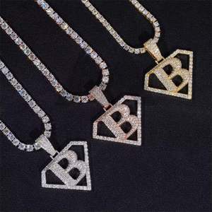 Bijoux pour hommes Pendentif initial B en forme de diamant VVS en argent sterling 925 - Product Image 2