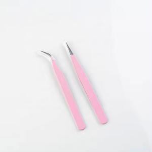 Juego de Pinzas Profesionales de Acero Inoxidable Rosa y Plateado con Punta Puntiaguda para Extensión de Pestañas de Volumen - Product Image 3