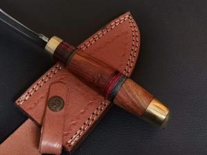 Couteau de camping en acier Damas fait main avec double manche en bois, couteau à désosser avec étui en cuir - Product Image 2