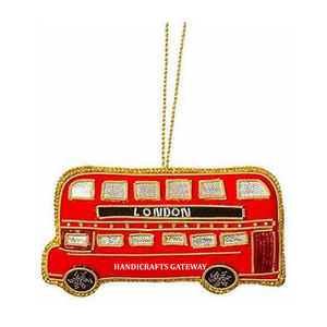 Decoración Navideña de Lujo Hecha a Mano con Diseño de Autobús de Londres, Bordado Dorado con Cuentas, Estilo Cristiano, para Toda la Temporada - Product Image 1