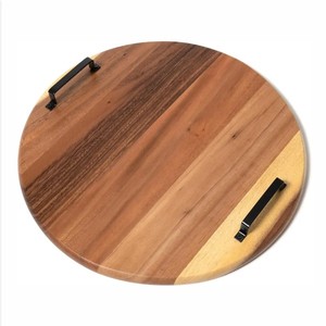 Planche de service en bois d'acacia sans danger pour les aliments avec poignées en métal noir pour craquelins au fromage et charcuterie Grand plateau en bois pour le dessert - Product Image 5