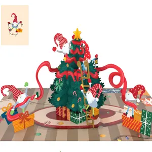 2023圣诞新主题弹出式卡片新圣诞松树屋装饰松树收藏彩色工艺品