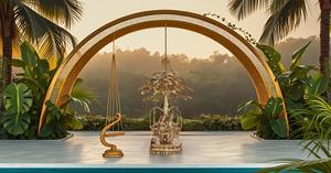 35- Inch Handmade Brass Radha Krishna Statue on <b>Swing</b> with Tree Divine God Couple Symbolizing for Love Jhula Idol Wedding Gift - Product Image 6