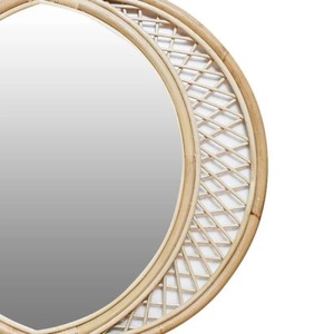 Lujoso espejo de pared de ratán tejido en forma de luna llena Diseño Art Deco único para decoración del hogar - Product Image 2