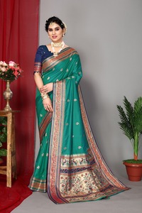 Meilleur exportateur, nouveau design tendance, sari en soie Paithani Maruti Fashion MF505, tissage Meenakari, bordure contrastée, tissage Zari - Product Image 5