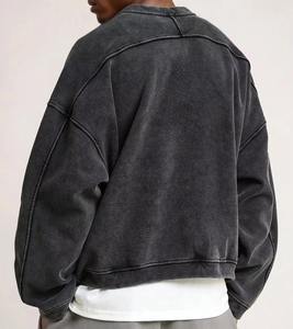 Sweat-shirt en coton French Terry délavé à l'acide, col rond, effet usé, sweat-shirts et sweats à capuche pour hommes de haute qualité - Product Image 5