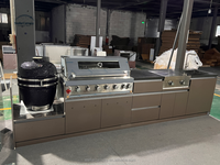 Grande armoire de cuisine moderne d'extérieur en acier inoxydable résistant aux intempéries avec portes vitrées, robinet, charnière, évier, prête à l'emploi pour appartement