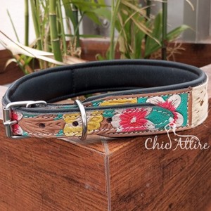 Collar de perro de marca de piel de vaca metálica de pelo Natural 100%, Collar acolchado occidental mecanizado a mano, Collar de Mascota de cuero genuino grabado - Product Image 1