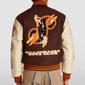 Chaqueta Universitaria Personalizada para Hombre, Estilo Urbano Extragrande, Mangas de Cuero Genuino, Chaqueta Universitaria de Forro Polar, Ropa Exterior de Moda - Product Image 6