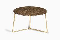 Table d'appoint moderne en aluminium avec structure en arc et plateau en verre, tendance actuelle, pour salon et chambre à coucher