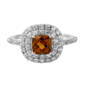 Bague pour femme en argent sterling 925 Shah Gems avec quartz whisky naturel et topaze blanche taille coussin et taille princesse, pour usage quotidien - Product Image 1