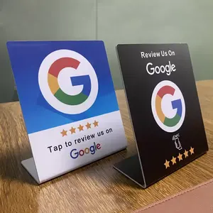 13.56mhz personnalisé NFC Google Review Stand Qr Code Scanning Pvc Table Stand