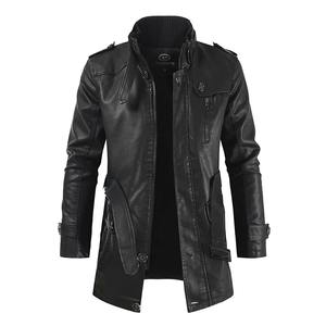 Nueva gabardina con capucha de invierno para hombre, multi-cremalleras, prendas de vestir de cuero PU para motocicleta, abrigo grueso con tela de lona - Product Image 2