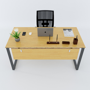MBamboo 160x80cm Wood Surface <b>Desk</b> with Assembled Iron Legs Simple Design <b>Computer</b> Table for Bedroom Featuring Drawer Cup Holder - Product Image 2
