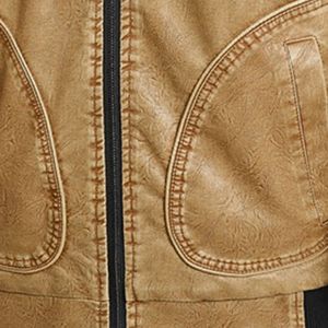 Chaqueta cálida de piel sintética para hombre con cierre de cremallera con forro de Sherpa de felpa y bolsillos de parche curvos para un estilo informal de invierno - Product Image 3