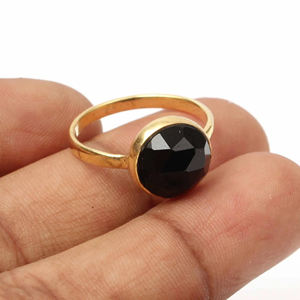 แหวนเงินแท้สีดำธรรมชาติสีดำนิล10มม. ทรงกลมชุบทอง18K แหวนแฟชั่นมินิมอลสเตอร์ริ่งทำมือสำหรับ925 - Product Image 1