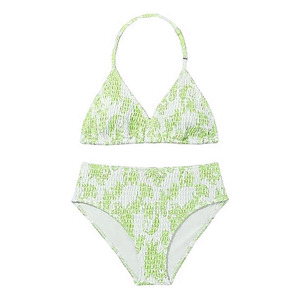Conjunto de bikini con estampado de leopardo blanco y morado para mujer, top halter, pantalones de cintura alta, traje de baño de dos piezas de punto elástico - Product Image 3