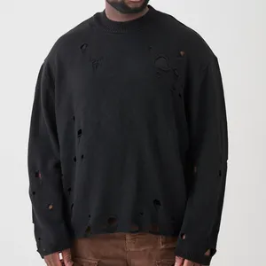 Logo personnalisé pull en tricot en détresse pull-over à col rond pour hommes pull-over oversize unisexe grande taille pour hommes