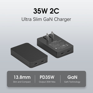 Chargeur GaN ultra fin 35W, chargeur PD rapide de la taille d'une <span class=keywords><strong>carte</strong></span> de crédit avec port 2C comme une batterie externe, pour iPhone 15/14, MacBook - Product Image 2
