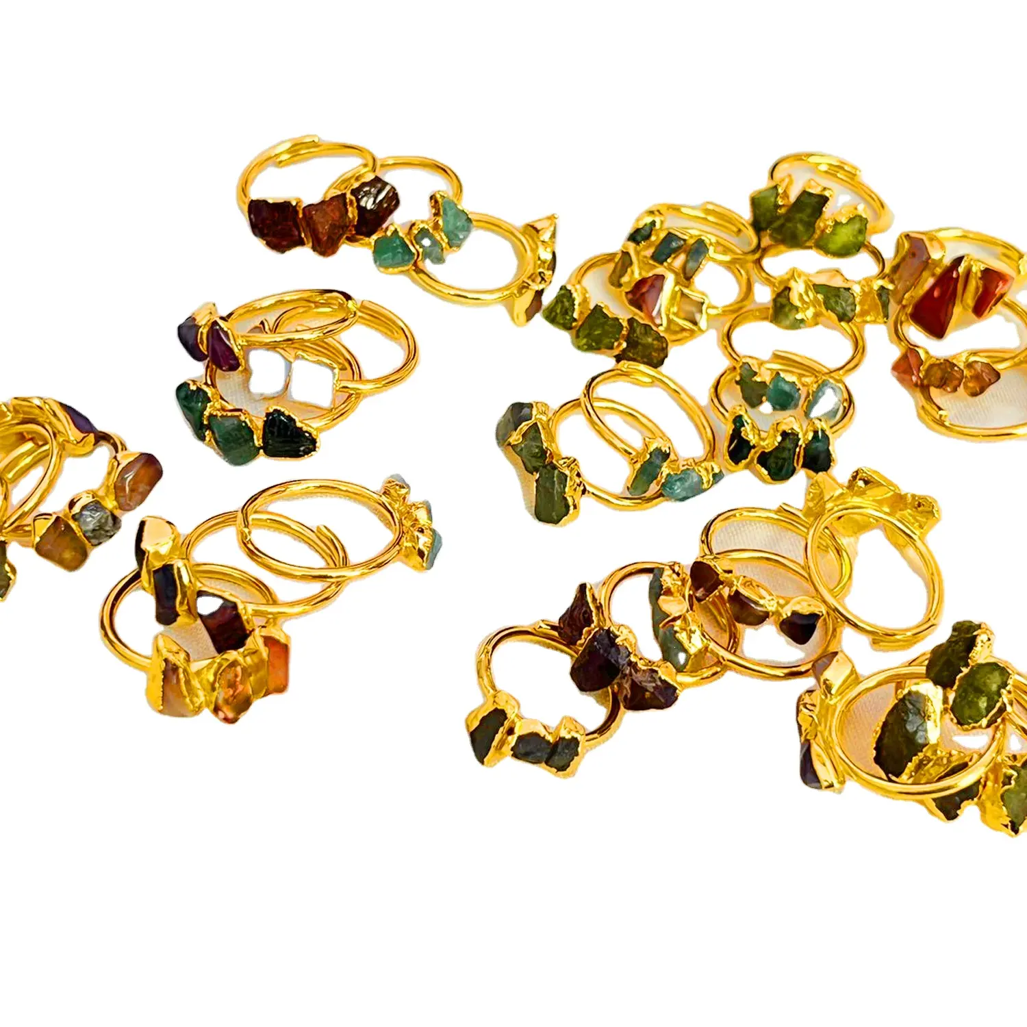 แหวนทองแดงชุบทองแหวนแบบปรับได้พลอยซิทรีนแอเมทิสต์โกเมนสีฟ้าพลอยโมราแหวนแฮนด์เมด