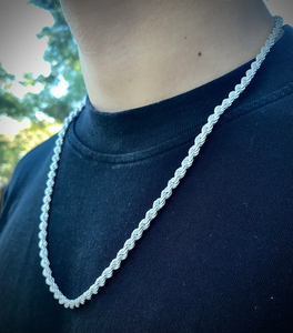 Collar de cadena de cuerda pesada de Plata de Ley 925 para hombres y mujeres, joyería de cadena trenzada de acero inoxidable a la moda - Product Image 1