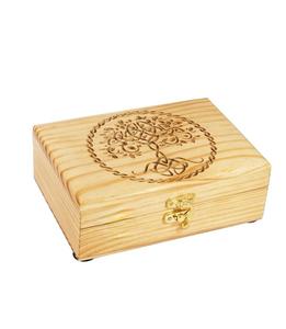 แฮนด์เมดโกศไม้แกะสลักกล่องเครื่องประดับแกะสลักสําหรับผู้หญิง-ผู้ชายอัญมณี | กล่องตกแต่ง | ที่เก็บ (ต้นไม้ขอบเคลติก) - Product Image 3