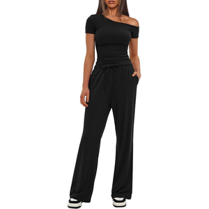 Mezcla de algodón ligera con hombros caídos para mujer, cómodo ajuste Regular, patrón sólido informal para Primavera/Verano - Product Image 4