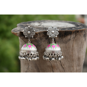 Meenakari ghungro jhumka-pendientes de plata hechos a mano con forma de aro antiguo, para niñas y mujeres - Product Image 3