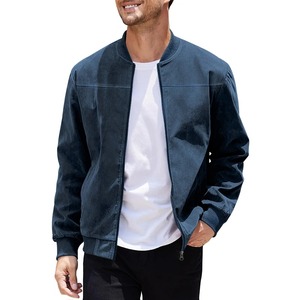 Chaqueta de primavera y otoño para hombre de Estilo Vintage Nueva motocicleta y Bombardero a prueba de viento de ante con cremallera Lona de color sólido - Product Image 5