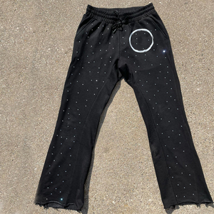 OEM Streetwear algodón francés Terry Baggy ancho Flare pierna personalizada serigrafía Rhinestone hombres Flare pantalones de chándal - Product Image 1