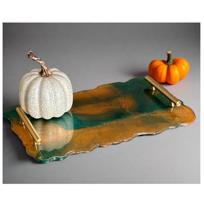 ถาดเสิร์ฟเรซินอีพ็อกซี่เรซิ่นแบบทันสมัยใช้ในบ้านมีการออกแบบรูปทรงเรขาคณิตที่กำหนดขนาดเองสำหรับการโฮสต์อาหารและการให้ของขวัญที่จับทองเหลือง - Product Image 1