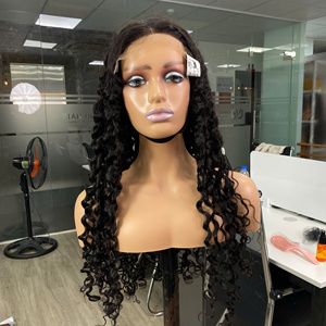 Peluca de Cabello Humano Virgen Largo, Natural, Negro y Rizado, con Frente de Encaje Completo, 250% de Densidad, Base Transparente HD - Product Image 6