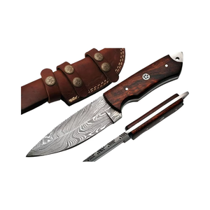 Cuchillo de caza hecho a mano de acero de Damasco con Funda de cuero Bushcraft al aire libre y regalo de Camping para hombres OEM compatible - Product Image 1
