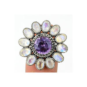 แหวนเพชรเม็ดเล็กสีโรสควอตซ์และโกเมน925แข็งสีเงินสเตอร์ลิงเครื่องประดับอัญมณีขายส่ง - Product Image 5