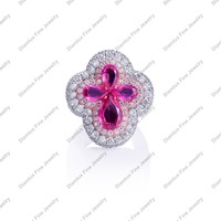 Cincin Wanita Brass Ruby Bloom Zircon Desain Berkilau Motif Bunga Gaya Jepang Perhiasan dengan Harga Grosir Terbaik