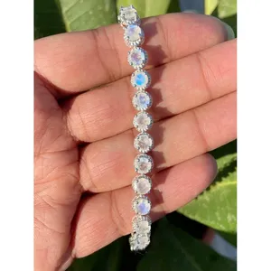 สร้อยข้อมือเทนนิสเงินแท้ 925 ประดับมูนสโตนสีรุ้ง เครื่องประดับแฟชั่น - Product Image 2