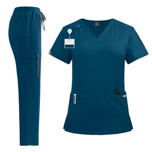 Uniformes personnalisables unisexes à col en V pour hommes et femmes unisexe en jersey à manches courtes et à col montant extensible pour soins infirmiers hospitaliers - Product Image 4