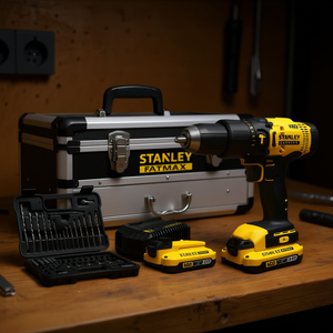 Kit de Taladro Percutor Stanley de 18V con 2 Baterías de 2Ah, Cargador de 2A, 50 Brocas, Caja y Estuche Metálico - Product Image 3