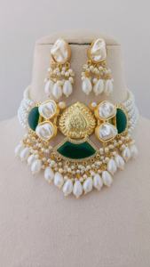 ชุดต่างหูสร้อยคอไข่มุกลายดอกแบบราชวงศ์เครื่องประดับผู้หญิงสำหรับงานแต่งงานทำจากทองเหลืองคุณภาพสูง - Product Image 4