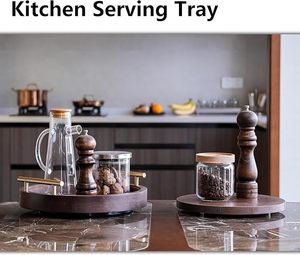 Juego de 2 bandejas decorativas de madera con asas Bandeja decorativa redonda de 12 pulgadas para decoración de habitaciones - Product Image 4