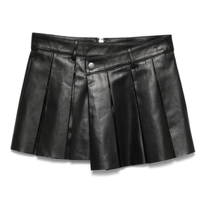 Women's High Waist Mini Black Leather Skirt Soft Shiny Pleated <b>Hip</b> Wrap Tight Fit Winter Club Wear Design by Bud - Product Image 5