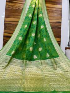 ผ้าส่าหรีผ้าไหมทอลายดอกไม้สำหรับงานแต่งงานเสื้อผ้าพื้นเมือง Banarasi Jari ส่าหรี - Product Image 5